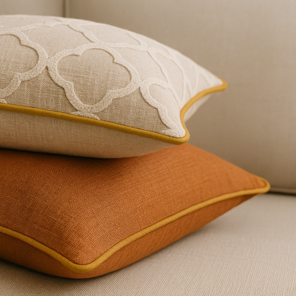 Pillows with contrast piping