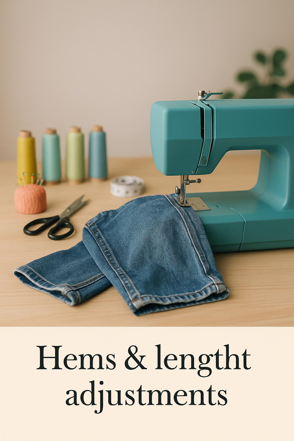 Denim jeans showing hems and length adjustments